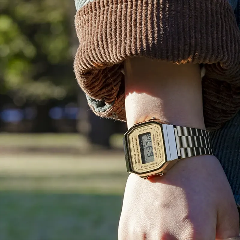 Casio Vintage Digital Gold-tone Grey Dial Unisex Watch- A168WG-9W